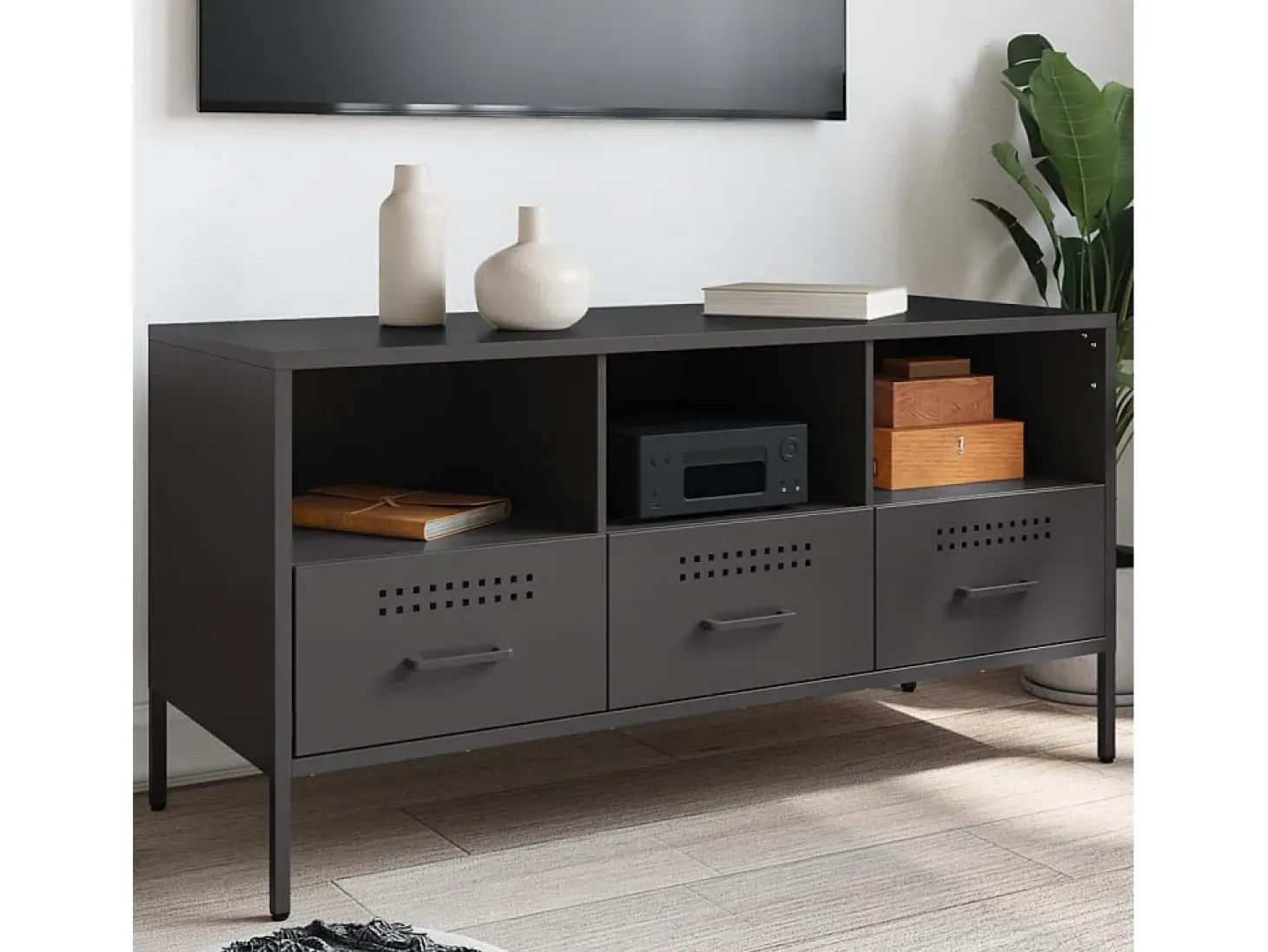 Gryln Mueble para TV acero negro 100,5x39x50,5 cm
