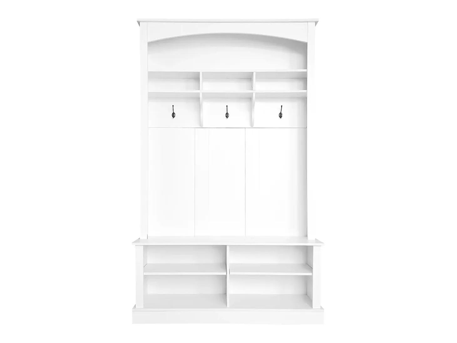 Guardarropa blanco con banco, zapatero, 3 ganchos y almacenaje abierto 120x40x190 cm