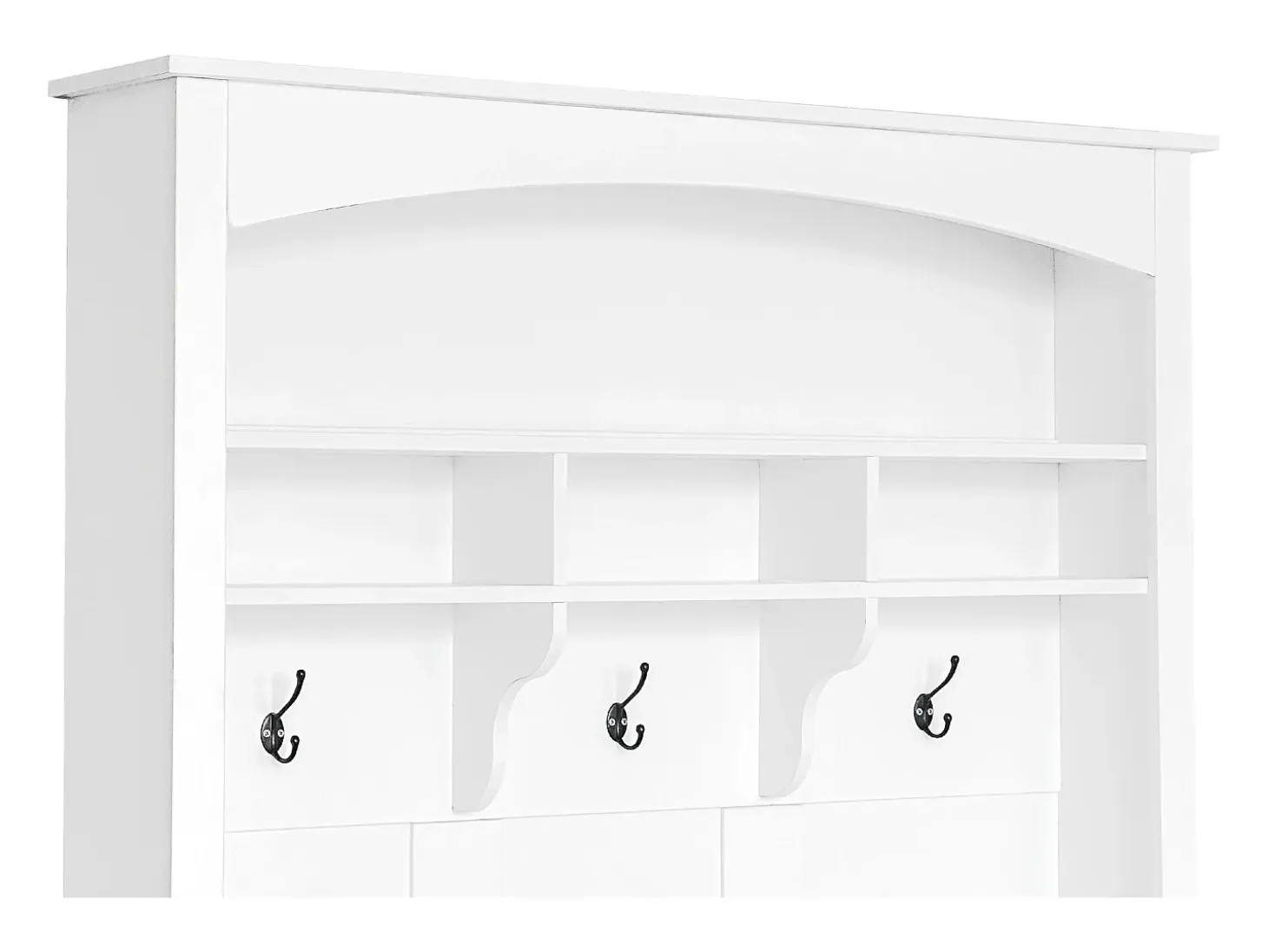 Guardarropa blanco con banco, zapatero, 3 ganchos y almacenaje abierto 120x40x190 cm