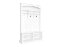 Guardarropa blanco con banco, zapatero, 3 ganchos y almacenaje abierto 120x40x190 cm