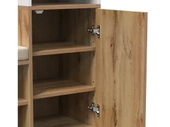 Guardarropa blanco y madera con espejo, 2 puertas, banco y 4 colgadores 105x40x190,5cm