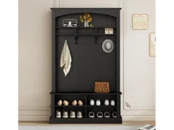 Guardarropa de entrada con perchero y banco para guardar zapatos - 120x40x190 cm - Negro