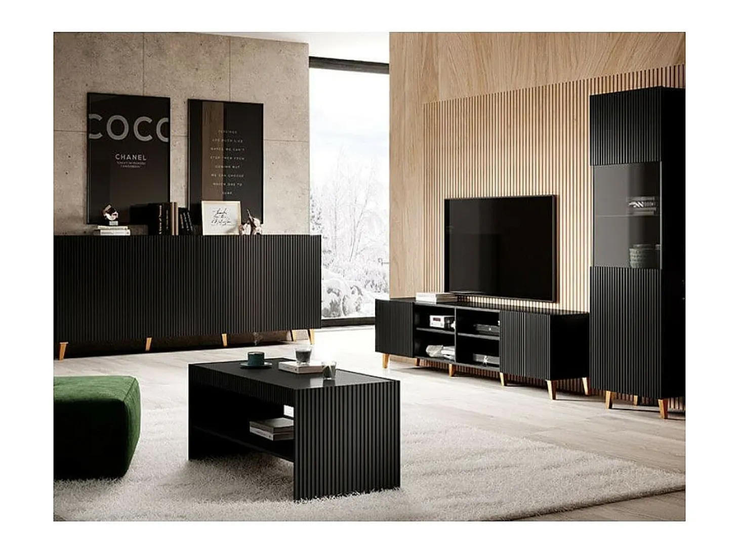 Gustave vitrina de diseño negro mate 182 x 60cm