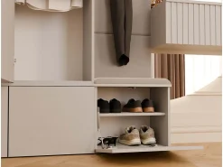 HAGA - Conjunto de entrada con 1 armario + 2 percheros de 6 ganchos + banco 150x35x238 cm - beige cachemira