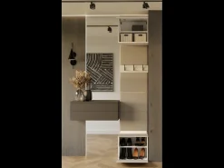 HAGA - Perchero con 3 ganchos - Guardarropa de entrada con asiento 238 x 50 x 35 cm - Beige cachemira