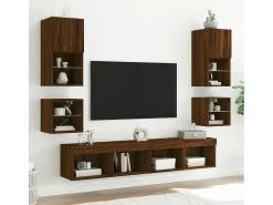 Hans Mueble de TV de pared con luces LED roble marrón 30x28,5x30 cm