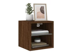 Hans Mueble de TV de pared con luces LED roble marrón 30x28,5x30 cm