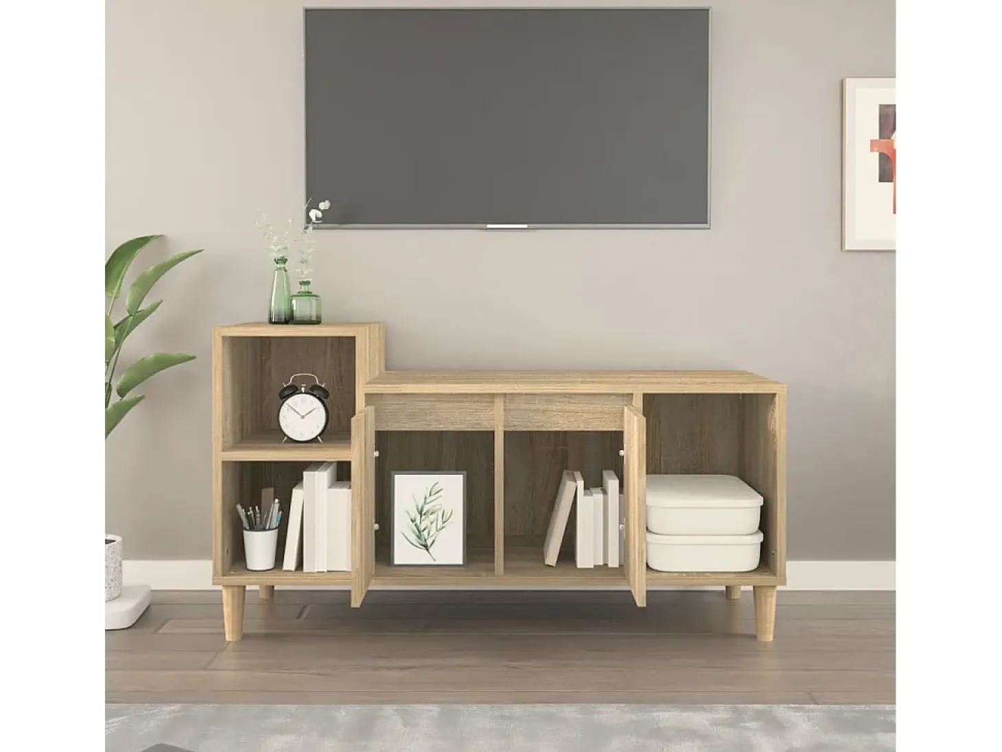 Ibtihal Mueble para TV madera contrachapada roble Sonoma 100x35x55 cm