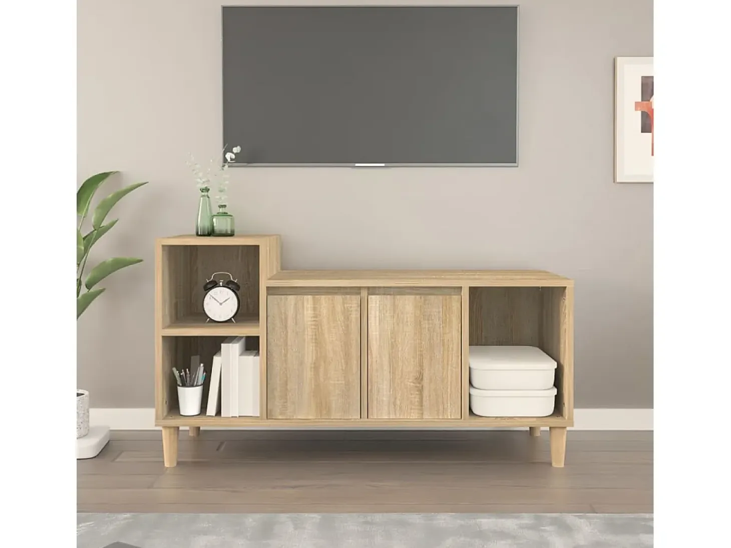 Ibtihal Mueble para TV madera contrachapada roble Sonoma 100x35x55 cm