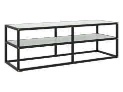 Iselin Marie Mueble para TV negro con vidrio de mármol blanco 120x40x40 cm