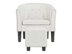 Jalkar Sillón con taburete cuero sintético blanco