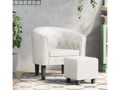 Jalkar Sillón con taburete cuero sintético blanco