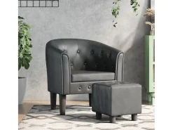 Jalkar Sillón con taburete cuero sintético gris