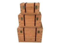 Juego de 3 baúles en madera de abeto y MDF - 3 tamaños - Natural - ESPARTA