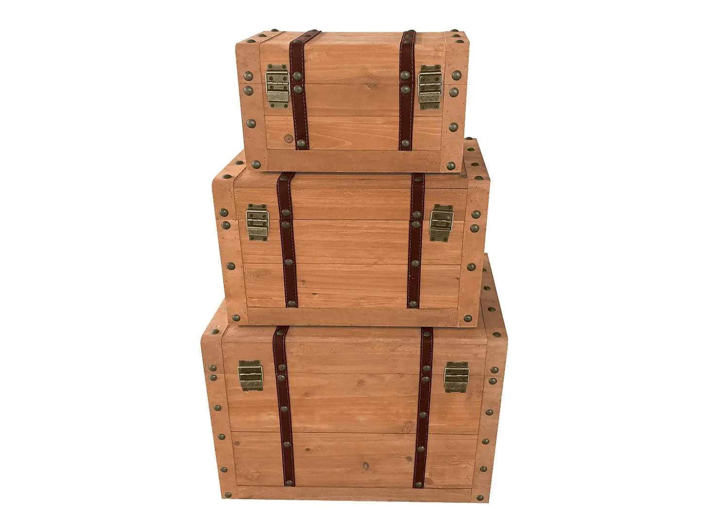 Juego de 3 baúles en madera de abeto y MDF - 3 tamaños - Natural - ESPARTA