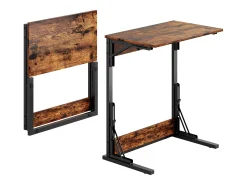 Juego de 2 mesas auxiliares plegables - Metal negro y madera rústica marrón