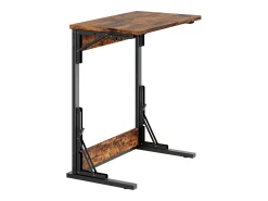 Juego de 2 mesas auxiliares plegables - Metal negro y madera rústica marrón