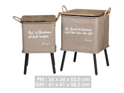 Juego de 2 mesas beige de metal estilo industrial con asa de cuerda. Colección HAPPINESS