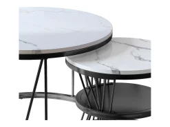 Juego de 2 mesas de centro redondas de mármol - Mesa auxiliar moderna de chapa - Mesa de centro para sala de estar, sala de recepción, balcón y oficina - Negro