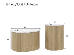 Juego de 2 mesas de centro efecto mármol y madera - mesa de salón multifuncional - MDF - natural + blanco