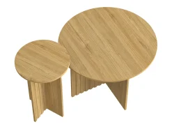 Juego de 2 mesas de centro moderna con tablero de madera con vetas redondas – para salones y oficinas