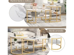 Juego de 2 mesas de centro - Mesas de centro nido - 80x46x41 cm - Estructura de metal dorado