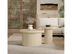 Juego de 2 mesas de centro nido, mesa auxiliar - P 66 x H 40 cm + P 40 x H 46 cm - MDF - Natural