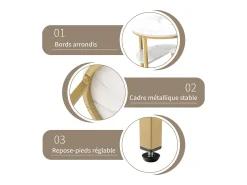 Juego de 2 mesas de centro nido escandinavas - Mesa auxiliar ovalada con estampado de mármol y estantes de almacenamiento - Estructura de metal - Dorado