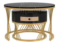 Juego de 2 mesas de centro nido 70x45,5 cm + 50 x38,5 cm - Negro y Dorado