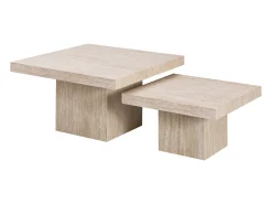 Juego de 2 mesas de centro - Efecto travertino beige - LILI