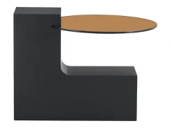 Juego de 2 mesas de centro - Mesas redondas imitación madera - Madera MDF + cristal - Color madera y negro