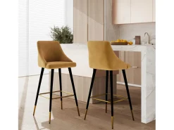Juego de 2 sillas de bar de terciopelo amarillo curry 78 cm - Aristote
