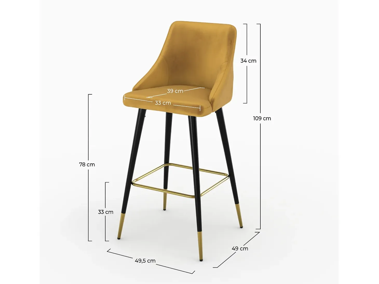 Juego de 2 sillas de bar de terciopelo amarillo curry 78 cm - Aristote
