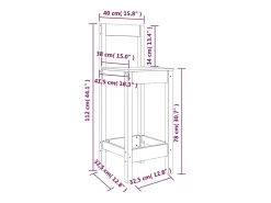 Juego de 2 sillas de bar negras 40x41,5x112 cm madera maciza de pino