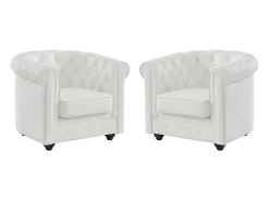 Juego de 2 sillones de piel de búfalo blanco CHESTERFIELD