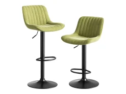 Juego de 2 taburetes de bar giratorios - altura ajustable y giro de 360° - terciopelo verde
