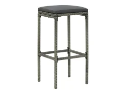 Juego de 6 taburetes de bar con cojines de resina de mimbre gris