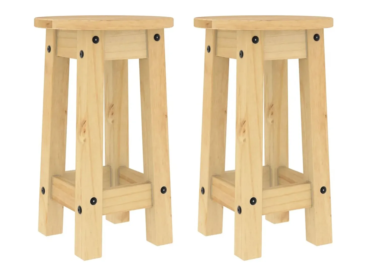 Juego de 2 taburetes de bar de madera maciza de pino