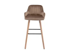 Juego de 2 taburetes de bar de terciopelo y patas madera de haya - beige - ELEANA