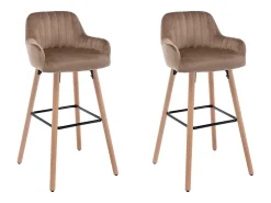 Juego de 2 taburetes de bar de terciopelo y patas madera de haya - beige - ELEANA