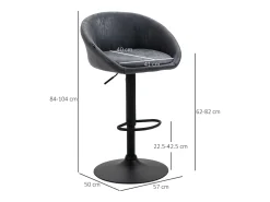 Juego de 2 taburetes de bar, sillas de bar regulables en altura con reposabrazos y respaldo, piel sintética, gris, con reposapiés