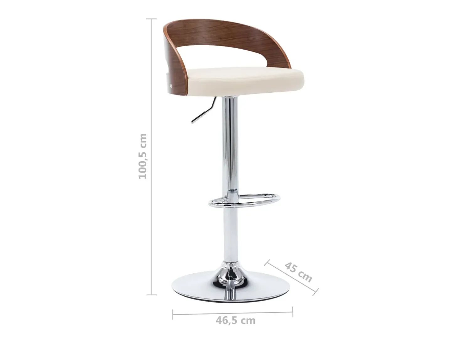 Juego de 2 taburetes de bar de piel sintética color crema y madera curvada