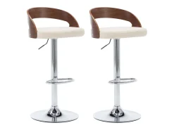 Juego de 2 taburetes de bar de piel sintética color crema y madera curvada