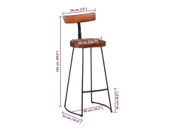 Juego de 2 taburetes de bar 49x43x103 cm madera maciza de mango