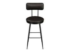 Juego de 2 taburetes de bar - Sillas altas de cocina - Taburetes de bar con reposapiés y respaldo - Para comedor y cocina - Piel sintética - Negro