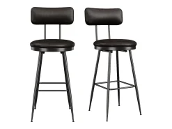 Juego de 2 taburetes de bar - Sillas altas de cocina - Taburetes de bar con reposapiés y respaldo - Para comedor y cocina - Piel sintética - Negro