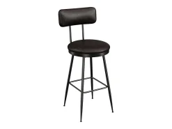 Juego de 2 taburetes de bar - Sillas altas de cocina - Taburetes de bar con reposapiés y respaldo - Para comedor y cocina - Piel sintética - Negro