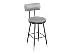 Juego de 2 taburetes de bar, silla alta de cocina con reposapiés y respaldo, para comedor y cocina, piel sintética, color gris