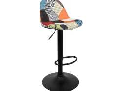 Juego de 2 taburetes de bar de diseño, asiento acolchado de tela patchwork multicolor, giratorio, altura ajustable SIG (patchwork)
