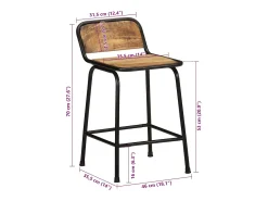 Juego de 4 taburetes de bar de madera maciza de mango en bruto